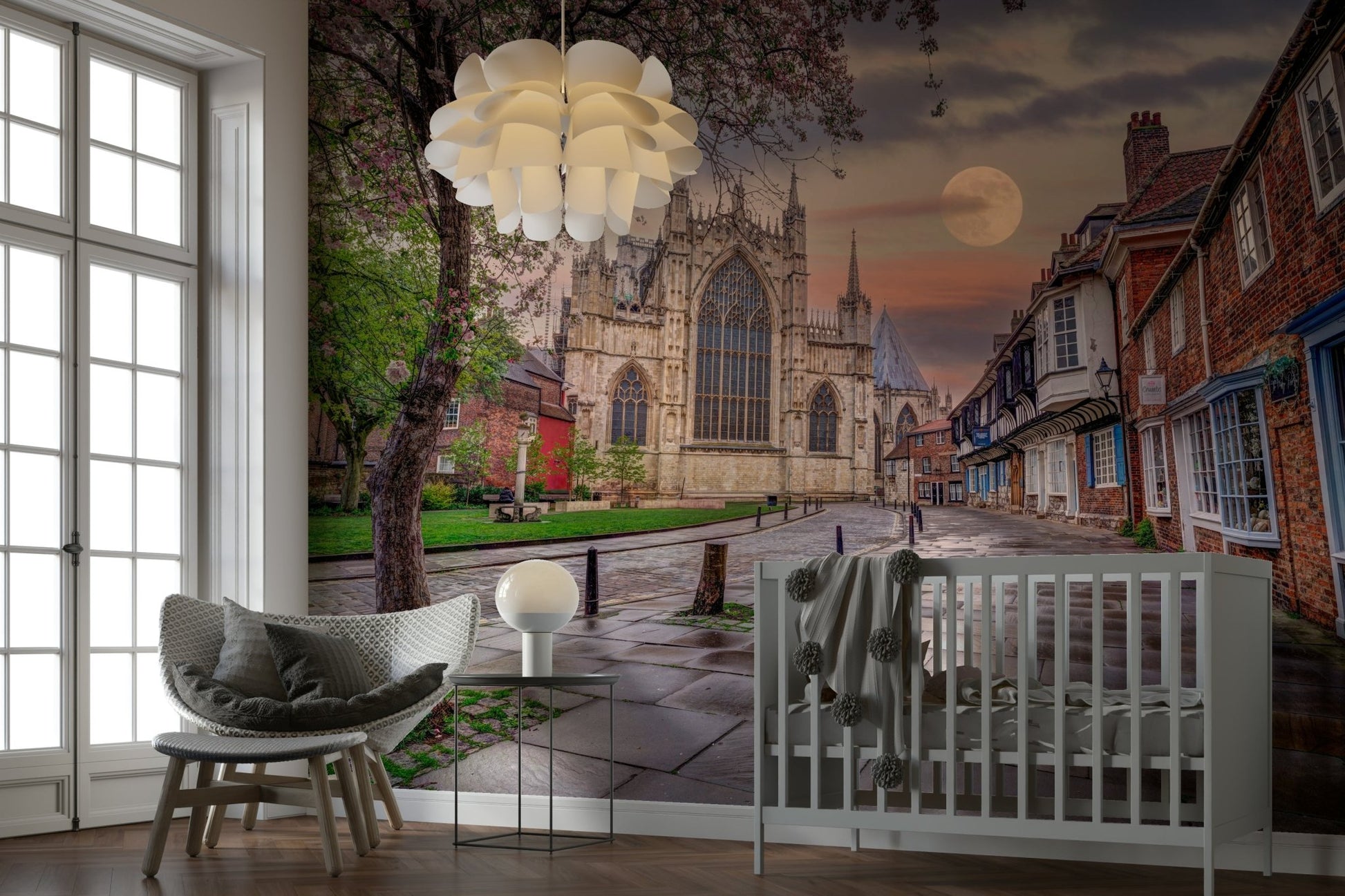 Grand cathedral at dusk mural
