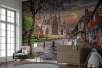 Full moon over old town wall art
