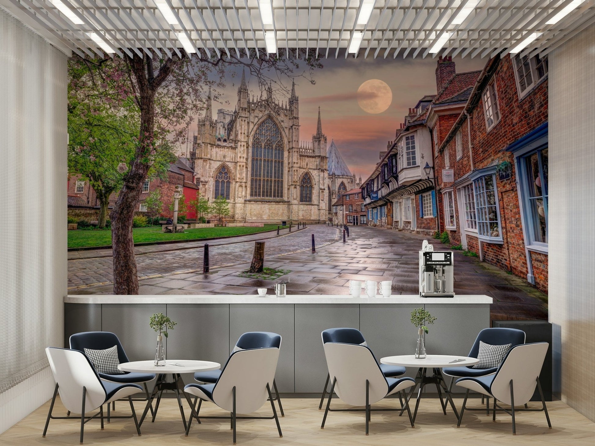 Old town street with cathedral
