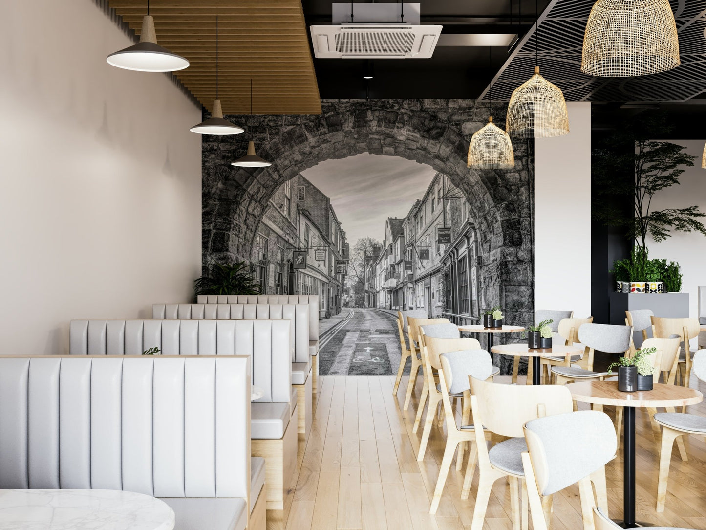 A beautiful black and white wall mural for a living room., GD4718