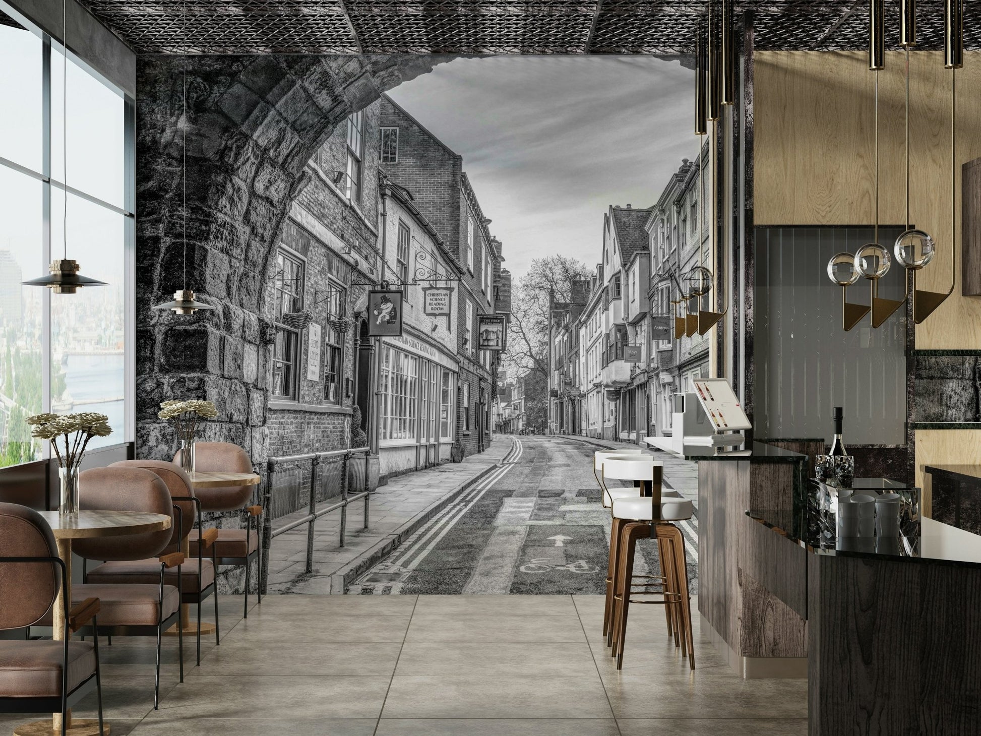 A serene old town scene wall mural for your decor., GD4718