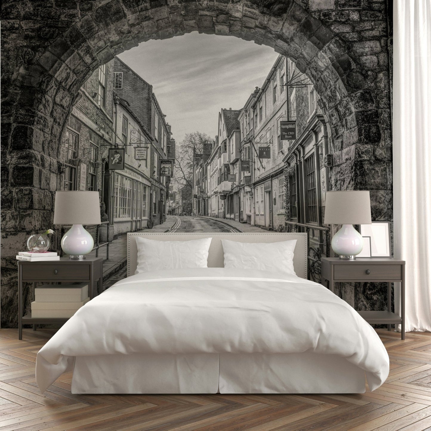 A calming vintage arch wallpaper mural that defines a space., GD4718