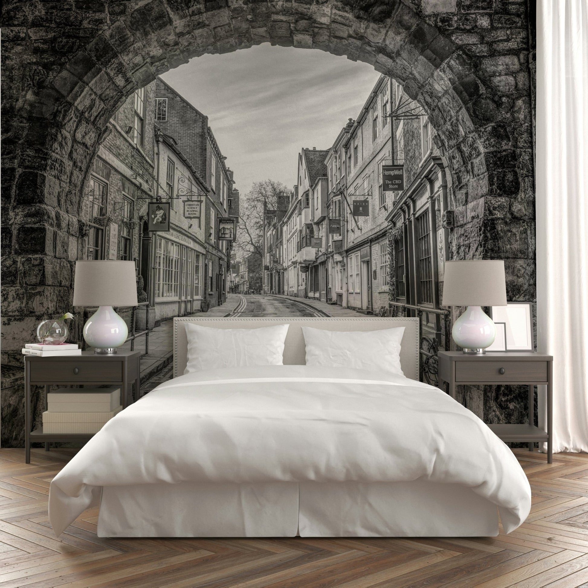A calming vintage arch wallpaper mural that defines a space., GD4718