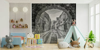 A peaceful stone archway mural on decorative wallpaper., GD4718