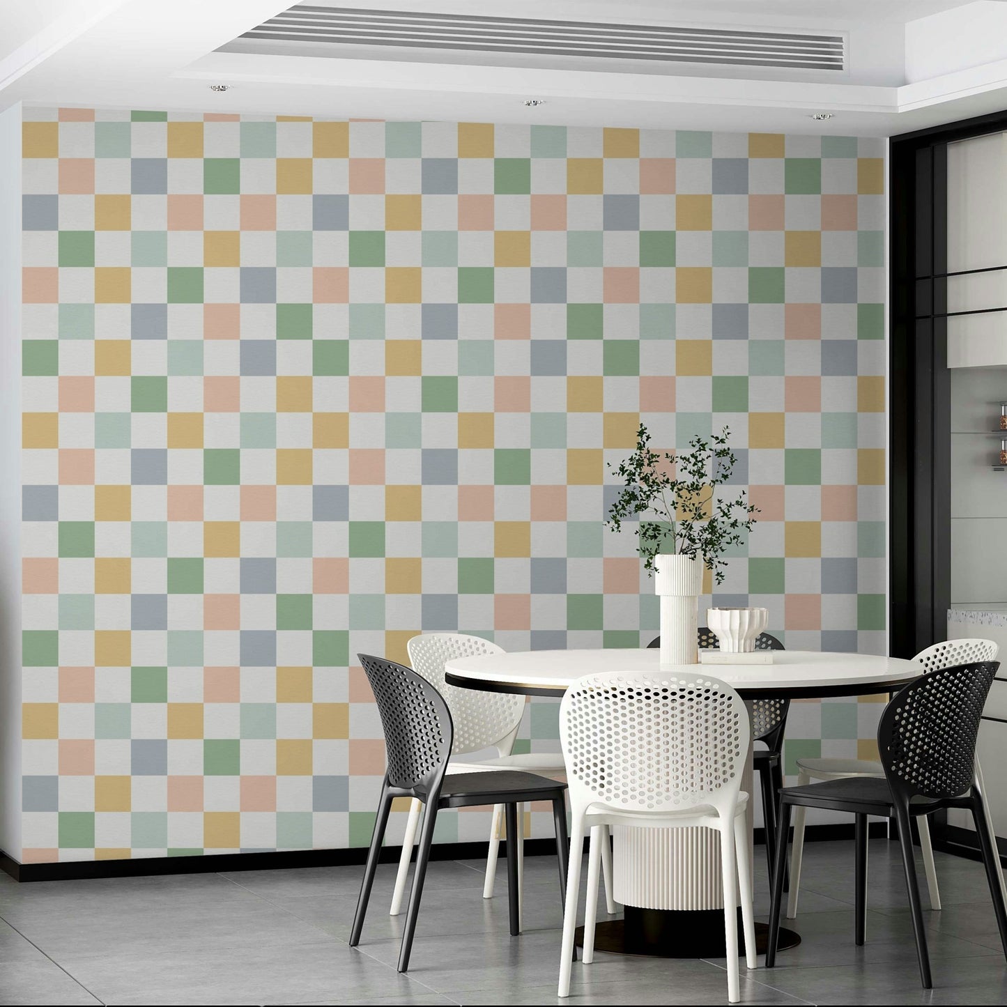 Checker geometric squares vintage wallpaper pattern, GD1286