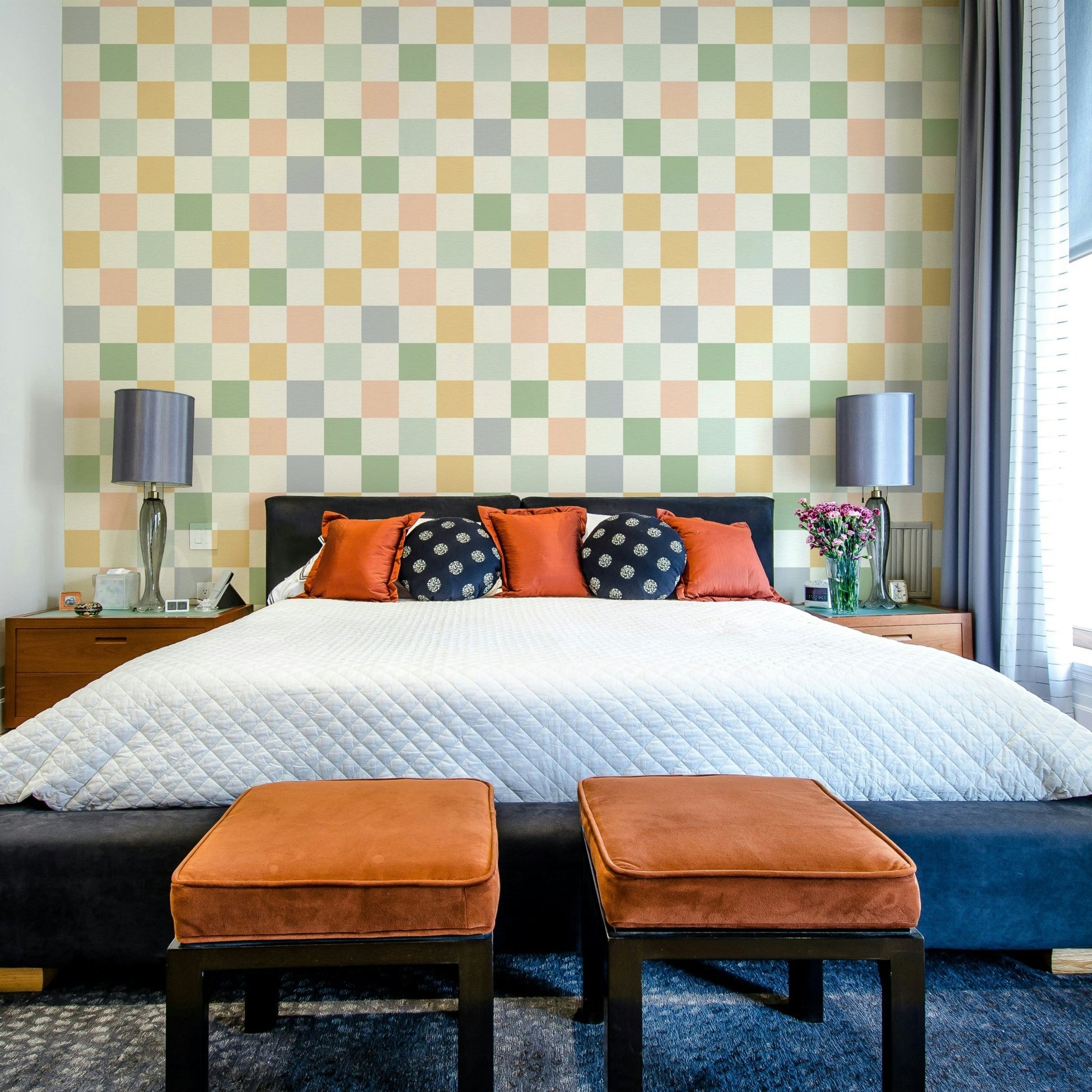 Vintage style checkerboard wallpaper with geometric squares, GD1286