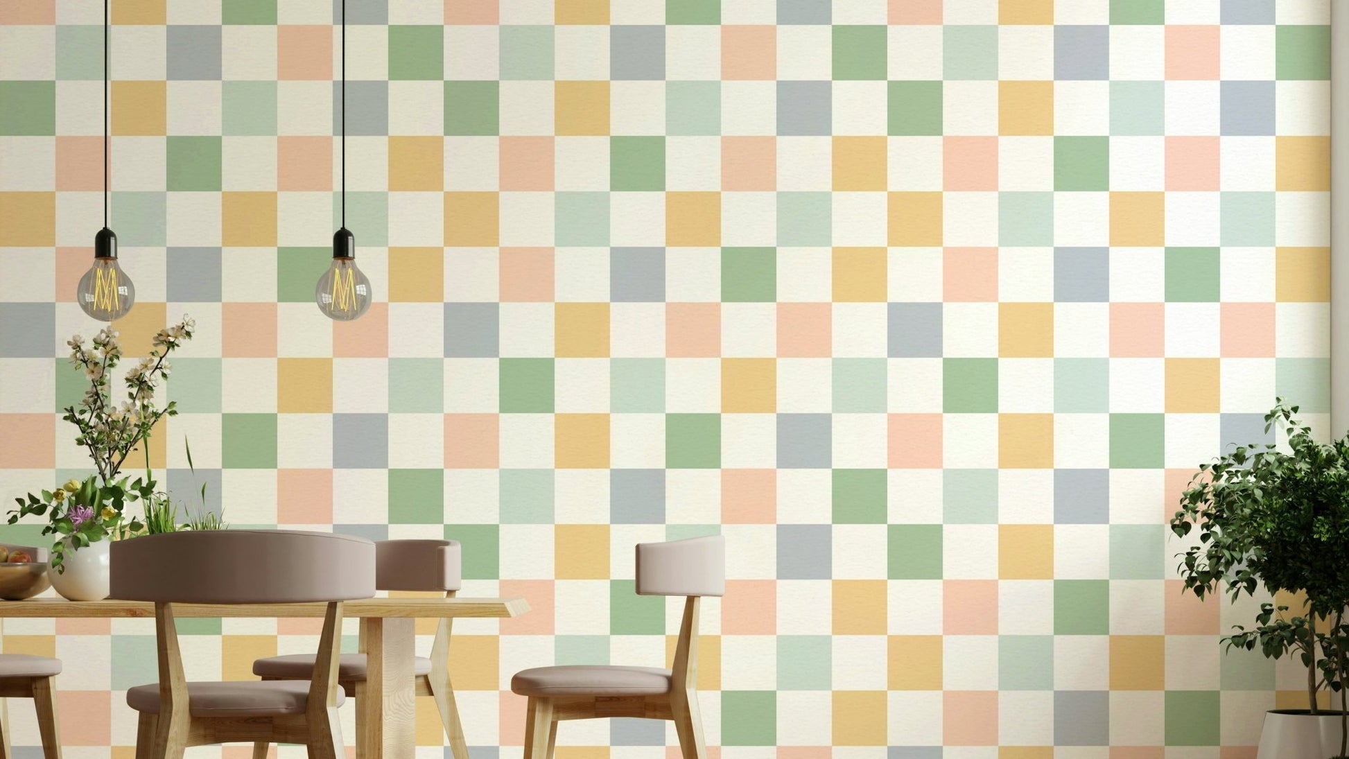 Retro geometric checker pattern wallpaper for walls, GD1286