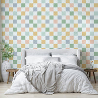 Checkerboard vintage wallpaper with geometric shapes, GD1286