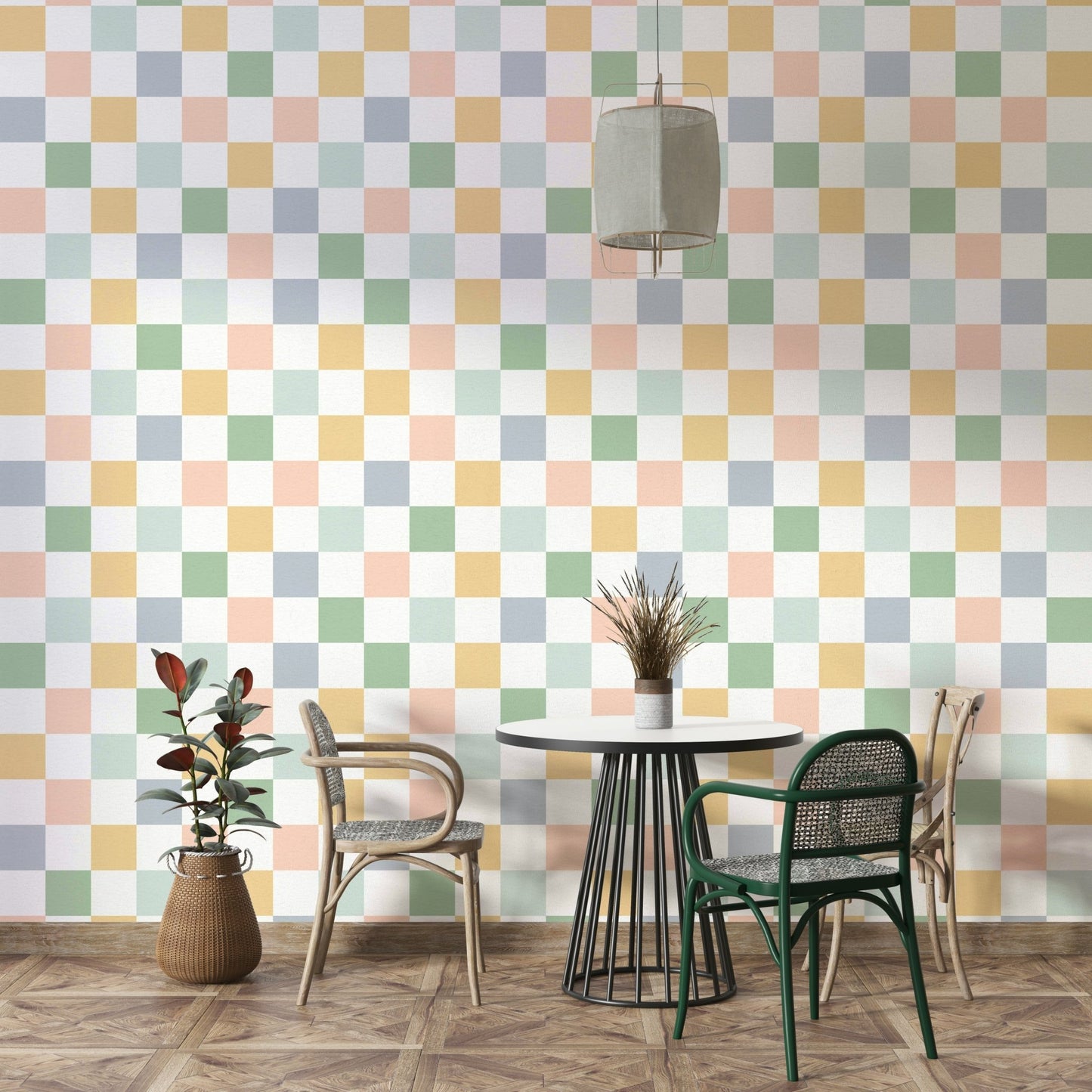 Retro checker geometric wallpaper for stylish interiors, GD1286