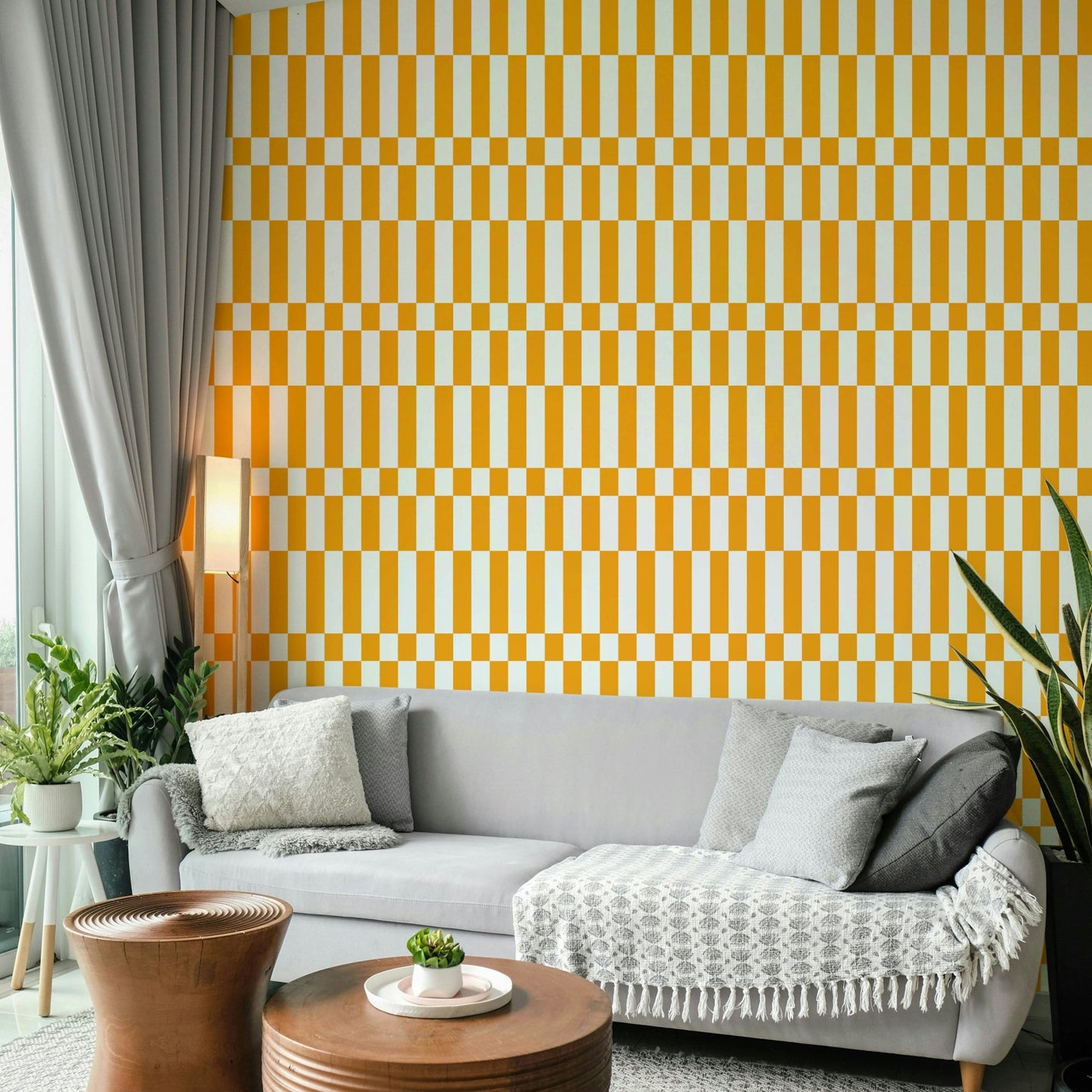 The room's lighting highlights the graphic feel of the pattern.

