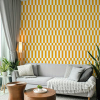 The room's lighting highlights the graphic feel of the pattern.

