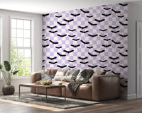 Lounge area accented by Checkered Bats in Purple wall mural⁠GD9460