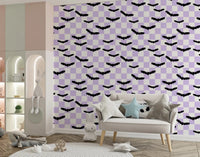 Playroom with this Checkered Bats in Purple wall muralGD9460