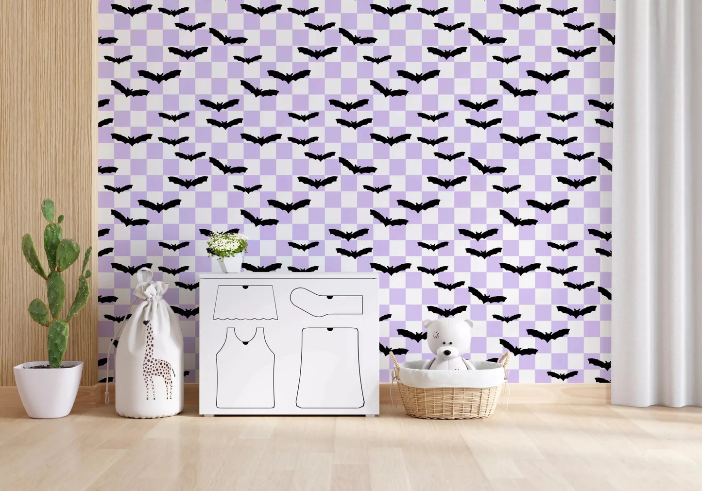 Soft lilac Checkered Bats wallpaper used in this nurseryGD9460