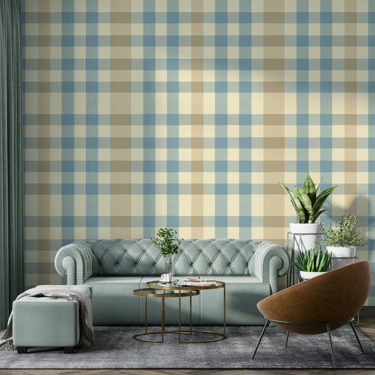 A beautiful checkered pattern wallpaper mural for a living room.

