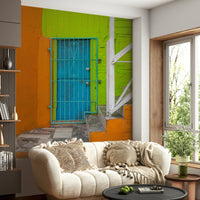 A beautiful modern art wall mural of a bright door.

