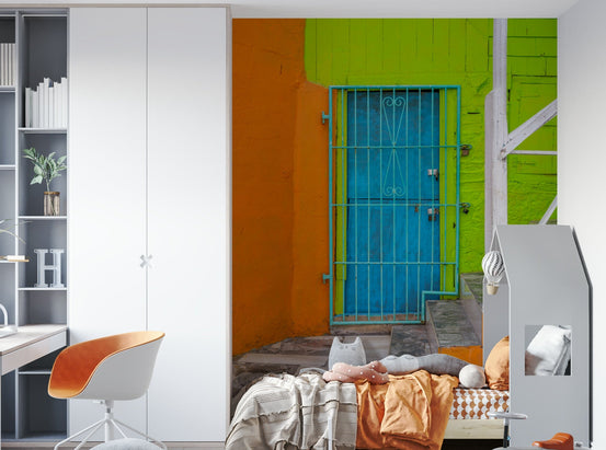 A beautiful cheerful doorway wallpaper mural with vibrant colors., GD5128