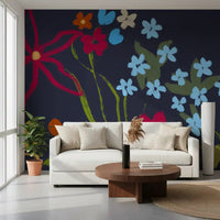 White sofa styled with Cheerful Floral Summer Wall Mural in a calm lounge