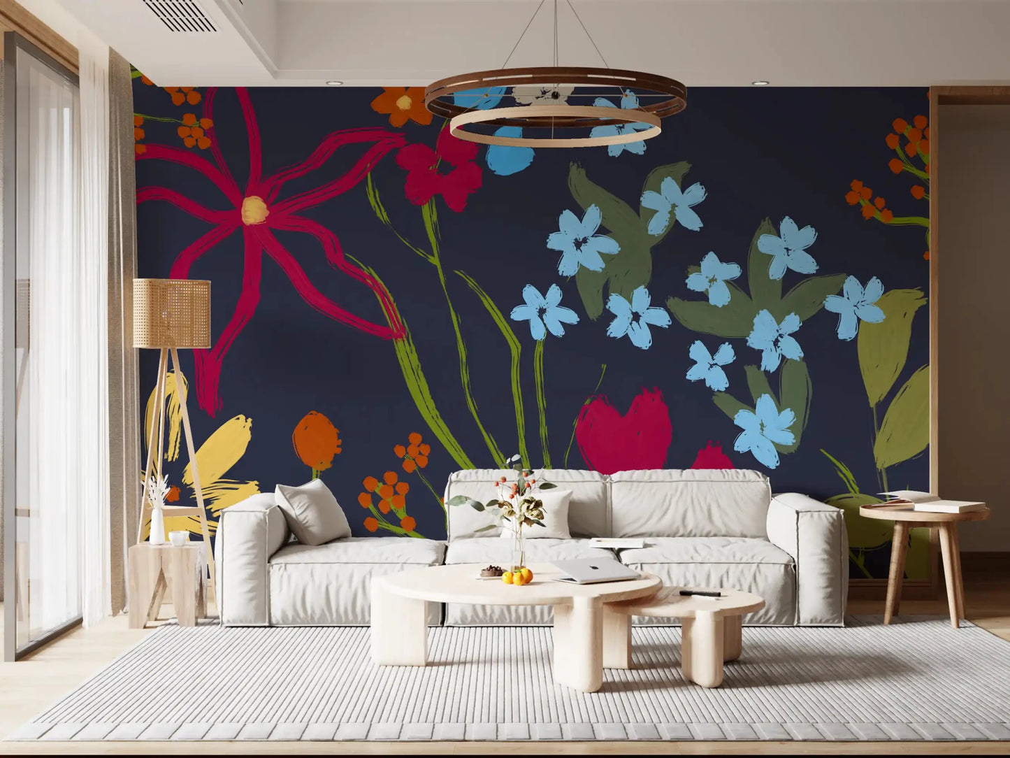 Living room placed against Cheerful Floral Summer Wall Mural in a clean