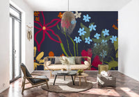 Sloped attic room featuring Cheerful Floral Summer Wall Mural on the angled wall
