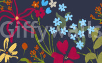Loose brushstroke flowers define Cheerful Floral Summer Wall Mural in vivid color