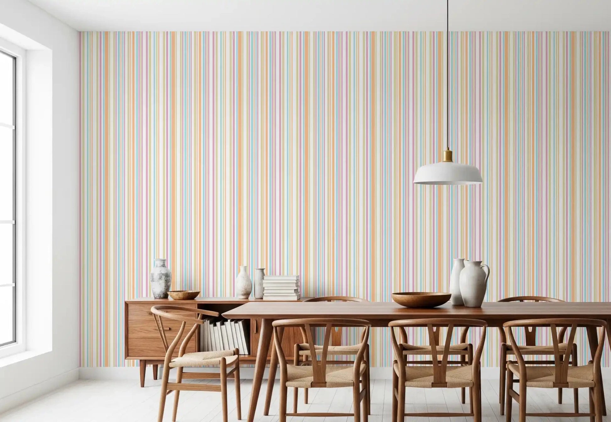 Pastel Rainbow Stripes wallpaper in clean modern linear design