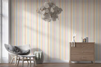 Hallway Pastel Stripes Rainbow wallpaper in soft pink blue stripe pattern