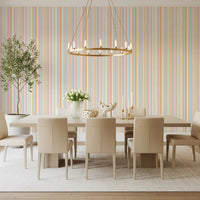 Cheerful Pastel wallpaper with thin rainbow stripes and soft tones