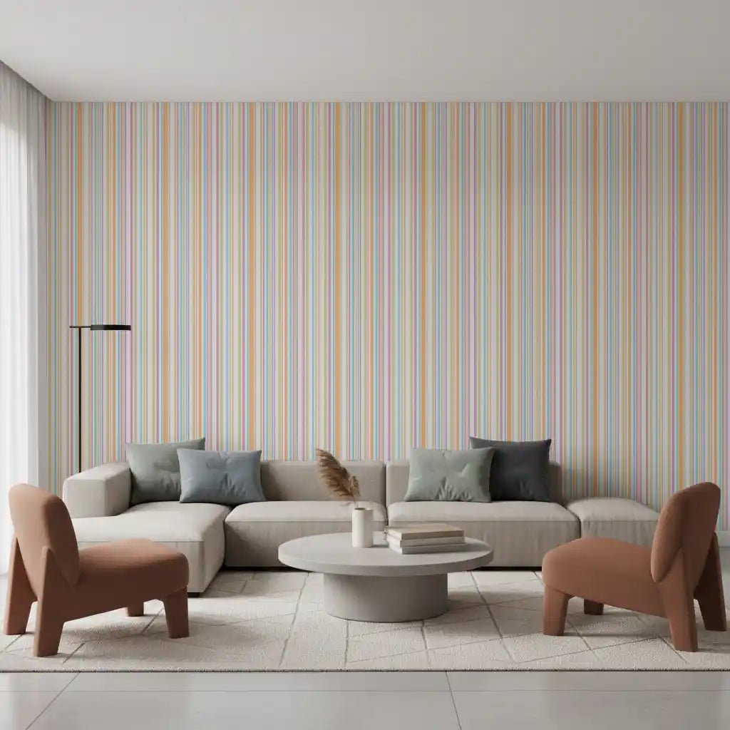 Cheerful Rainbow wallpaper with soft multicolor stripe pattern
