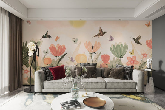 Cheerful Spring Blossoms Wallpaper mural design, B814