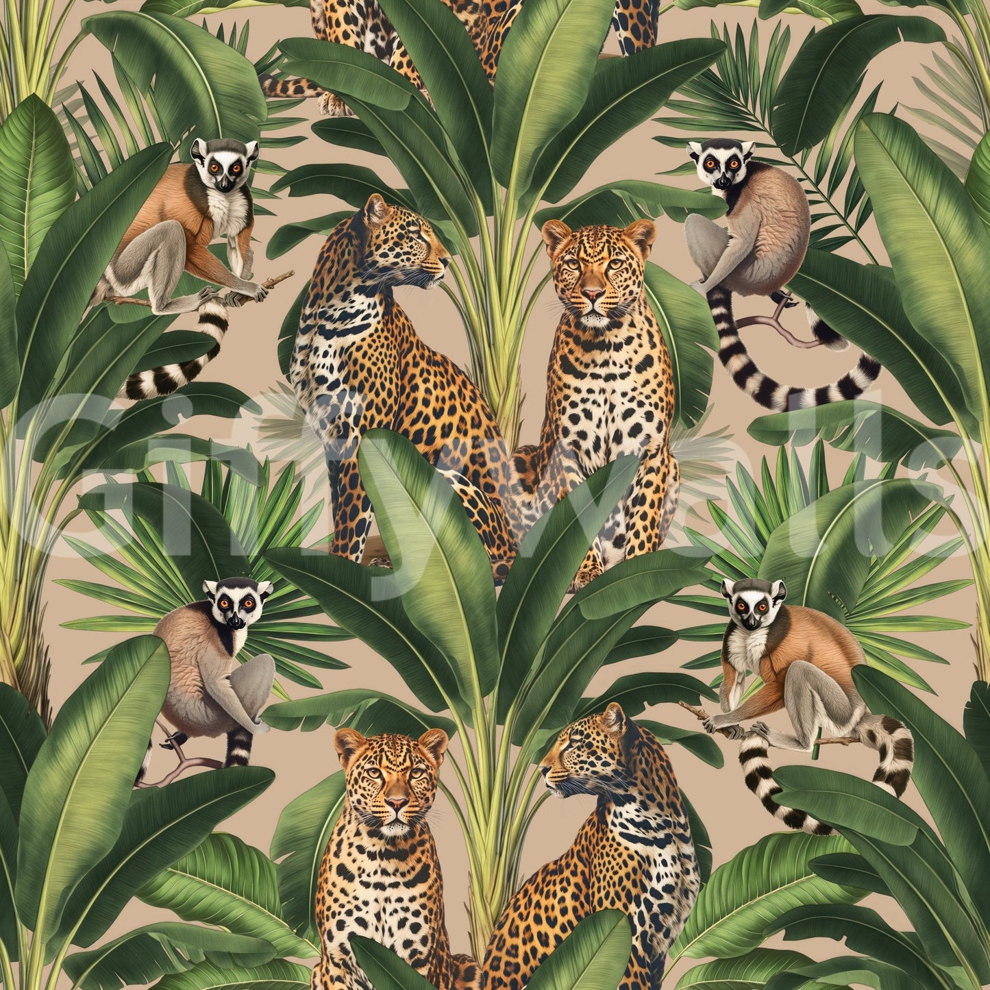 Cheetah and monkey design in mural wallpaper

