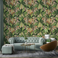 Neutral tone wallpaper with jungle animals

