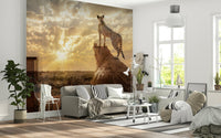 Cheetah's Domain wall mural showing the savanna in a quiet reading nook., GD5900