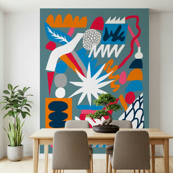 Abstract Chemistry Explosion Wall Mural with bright icons GD5375