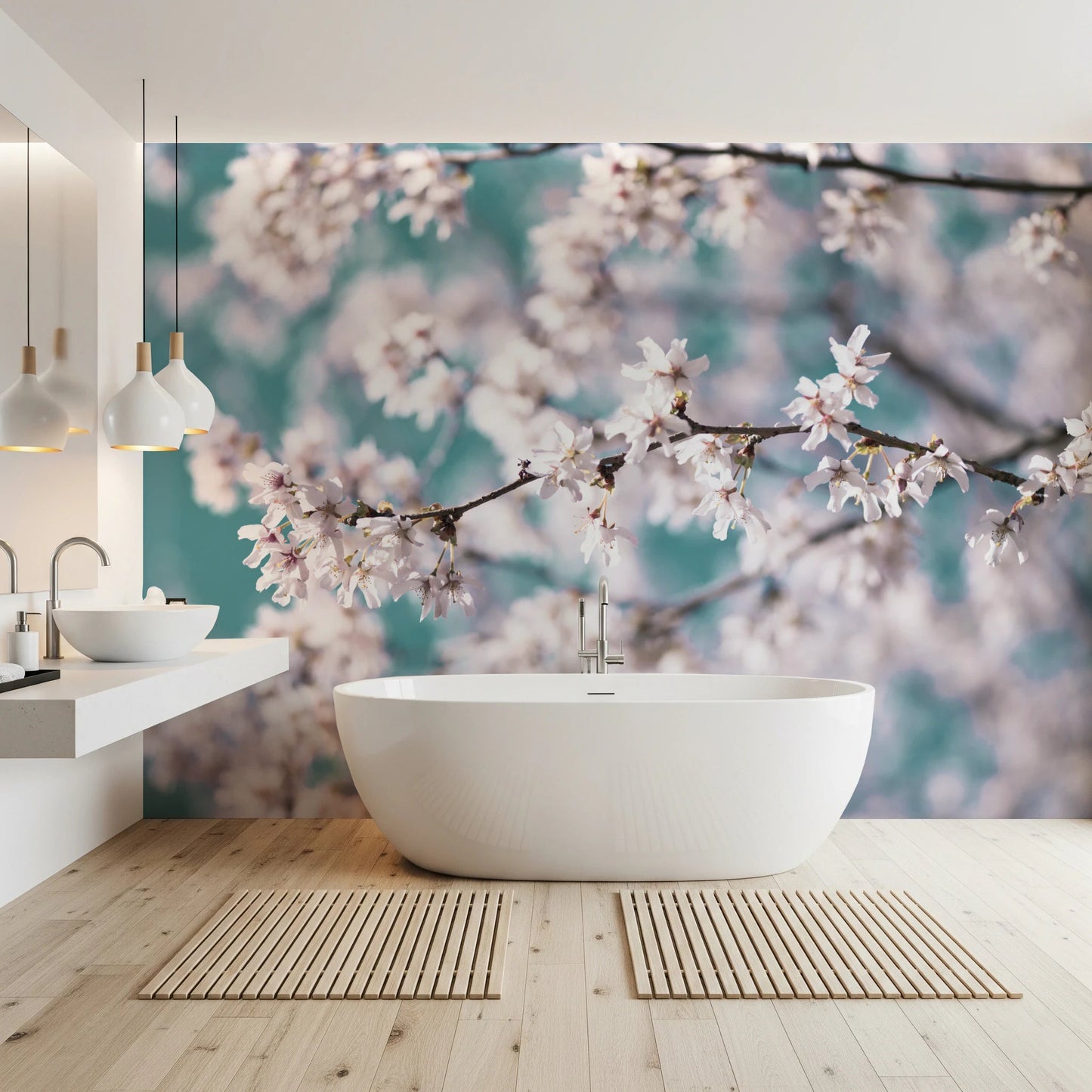 Bathroom space with Cherry Bloom Serenity wall mural floral, GD8743