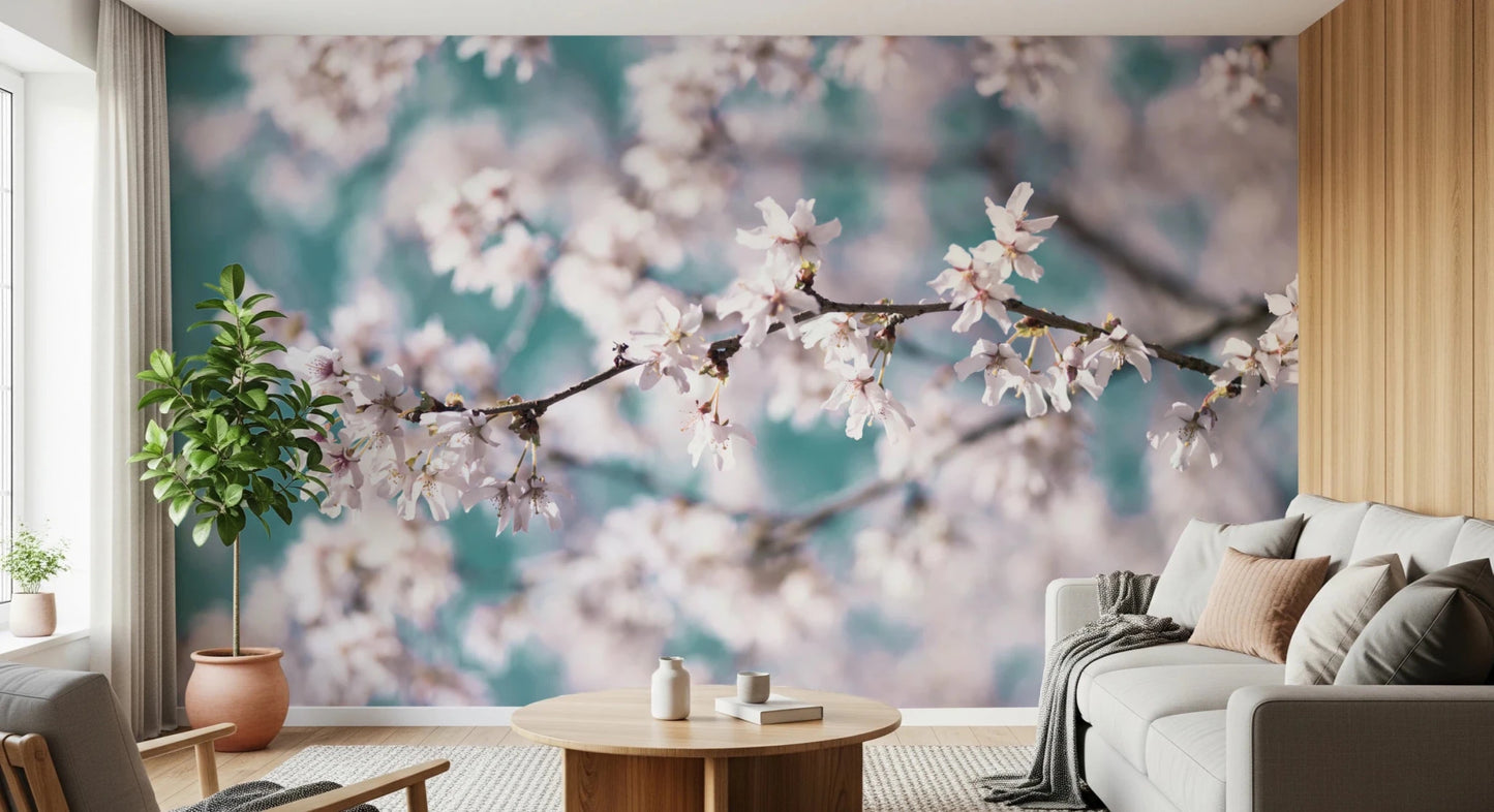Light blue backdrop in Cherry Bloom Serenity wall mural, GD8743