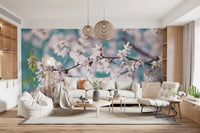 Living room with Cherry Bloom Serenity wall mural branches, GD8743