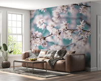 Hallway shows Cherry Bloom Serenity wall mural blossoms, GD8743