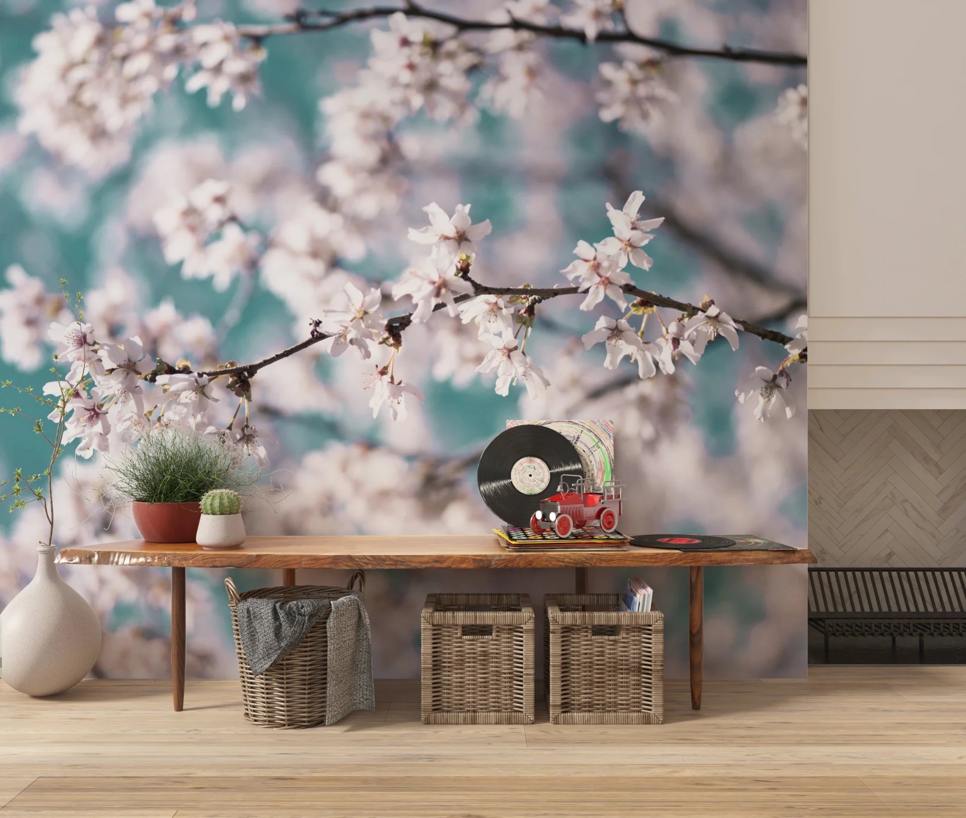Airy branch detail in Cherry Bloom Serenity wall mural, GD8743