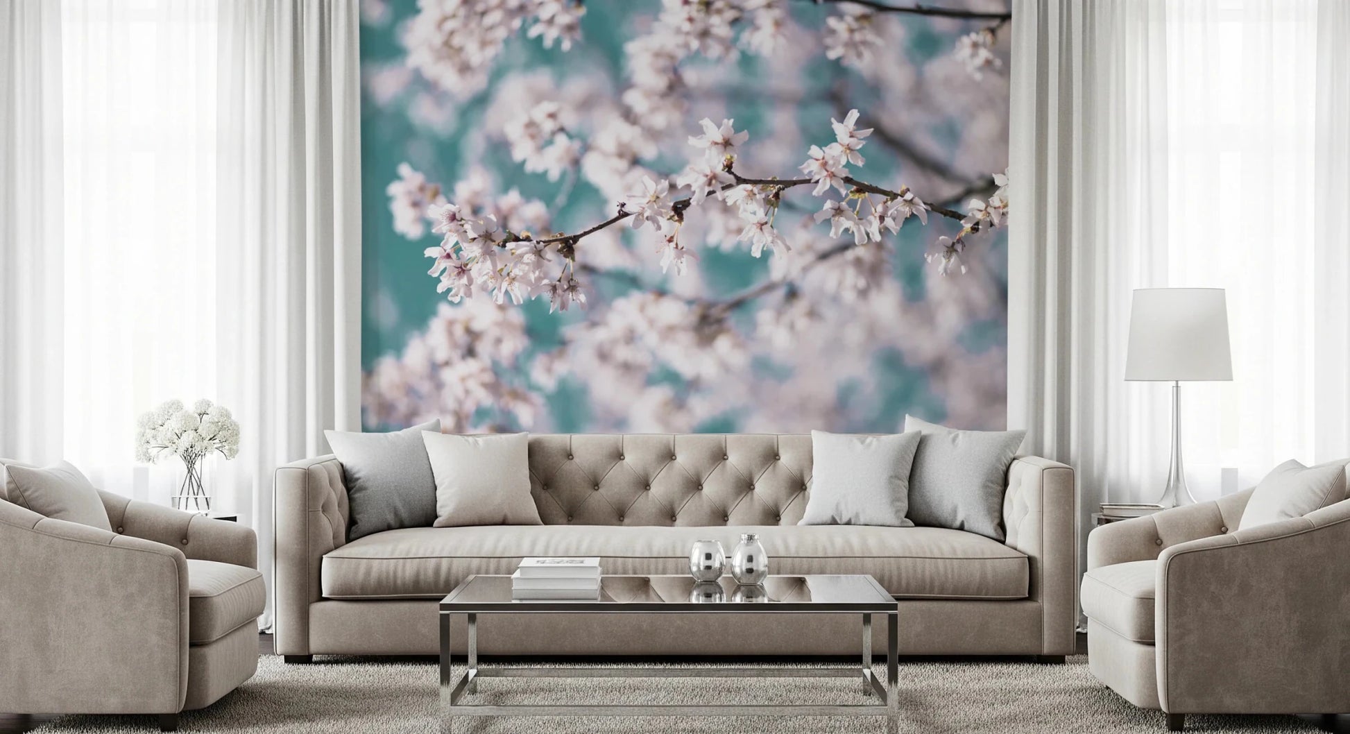 Delicate petals define Cherry Bloom Serenity wall mural, GD8743