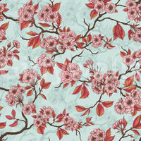Sea glass tones balance the blossoms in Cherry Blossom on Sea Glass wallpaper, GD9273
