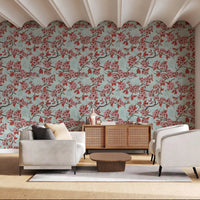 Coral blossoms and fine branches shape Cherry Blossom on Sea Glass wallpaper, GD9273