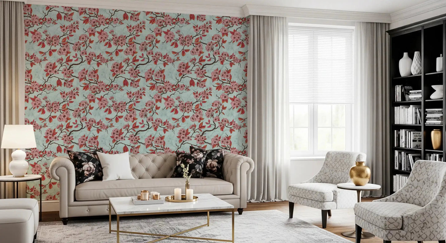 Sea glass wallpaper with Cherry Blossom on Sea Glass floral repeat, GD9273