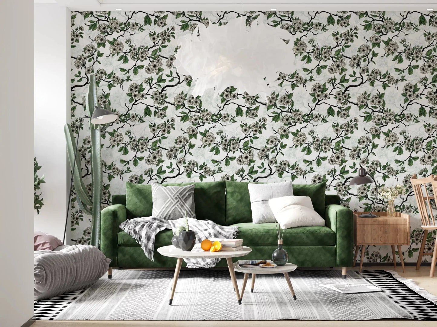 Hallway finished in Cherry Blossom on White wallpaper on a crisp white base, GD9272