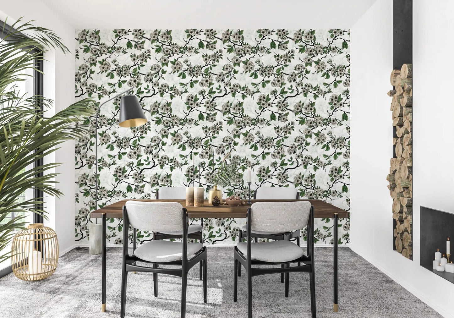 Fine branchwork gives Cherry Blossom on White wallpaper a light botanical look, GD9272