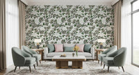 Living room styled with Cherry Blossom on White wallpaper and soft green blooms, GD9272