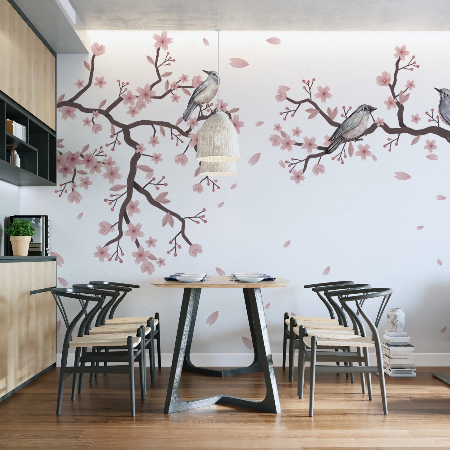 Cherry Blossom Serenade Mural for soft vibes, B816