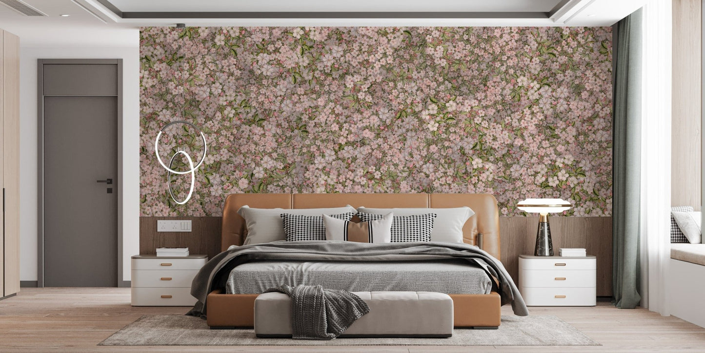 Soft green leaves with cherry blossom mural design DTLI06
