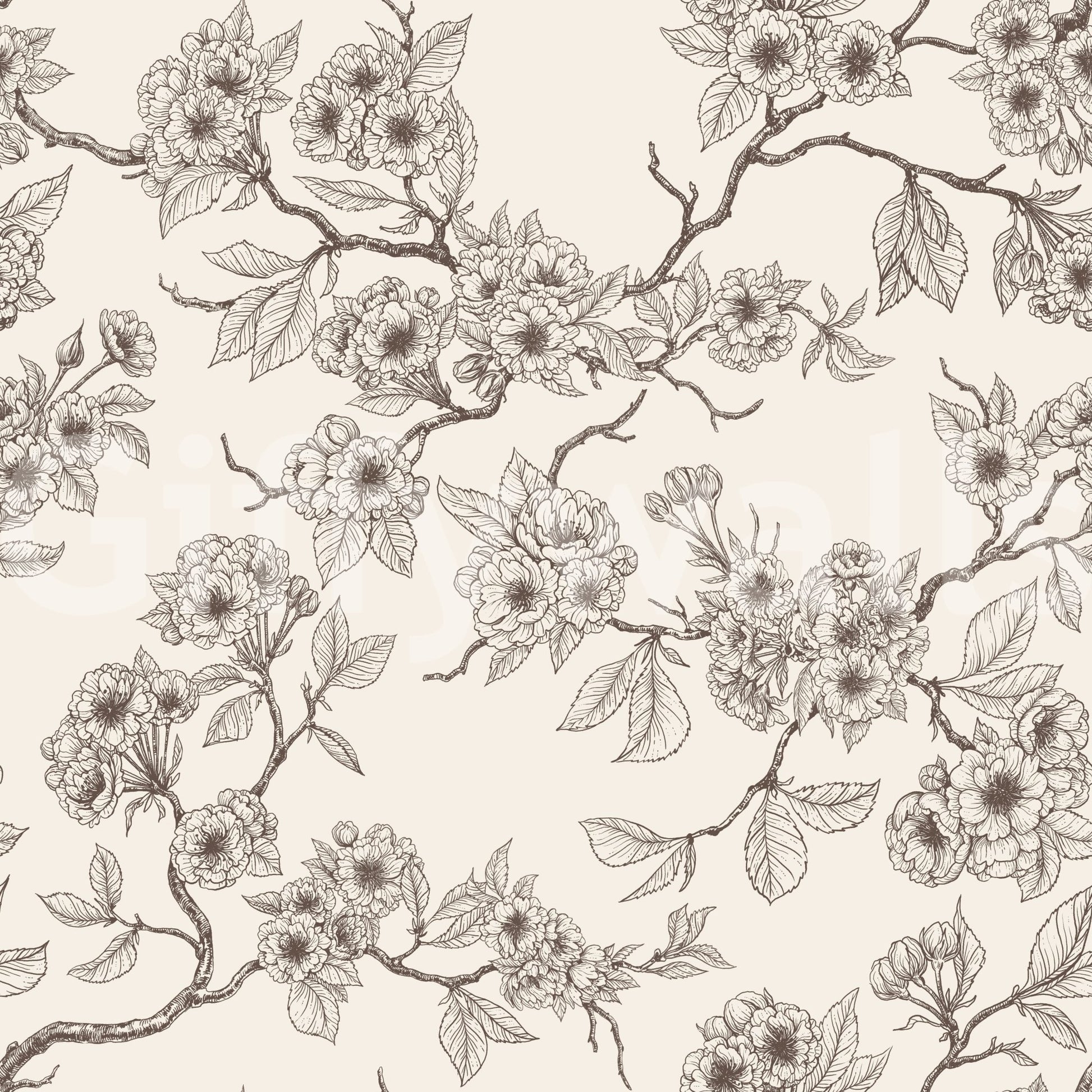 A soft botanical repeat frames Chery Blossom Branches wallpaper beautifully, GD9275