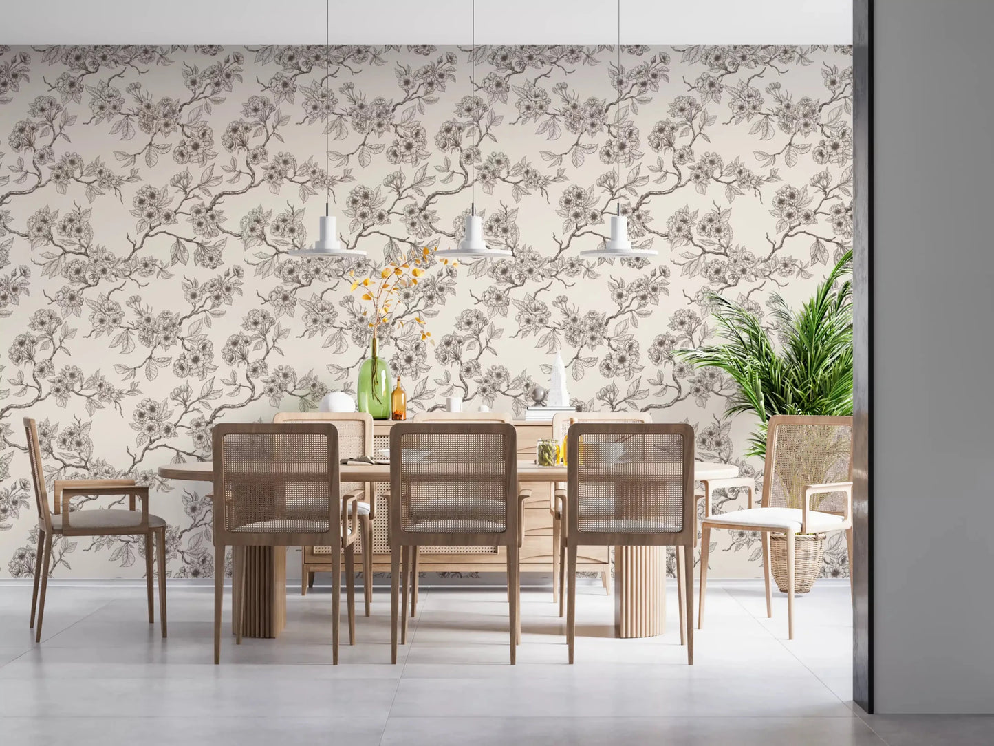 Blue floral branches spread across Chery Blossom Branches wallpaper softly, GD9275